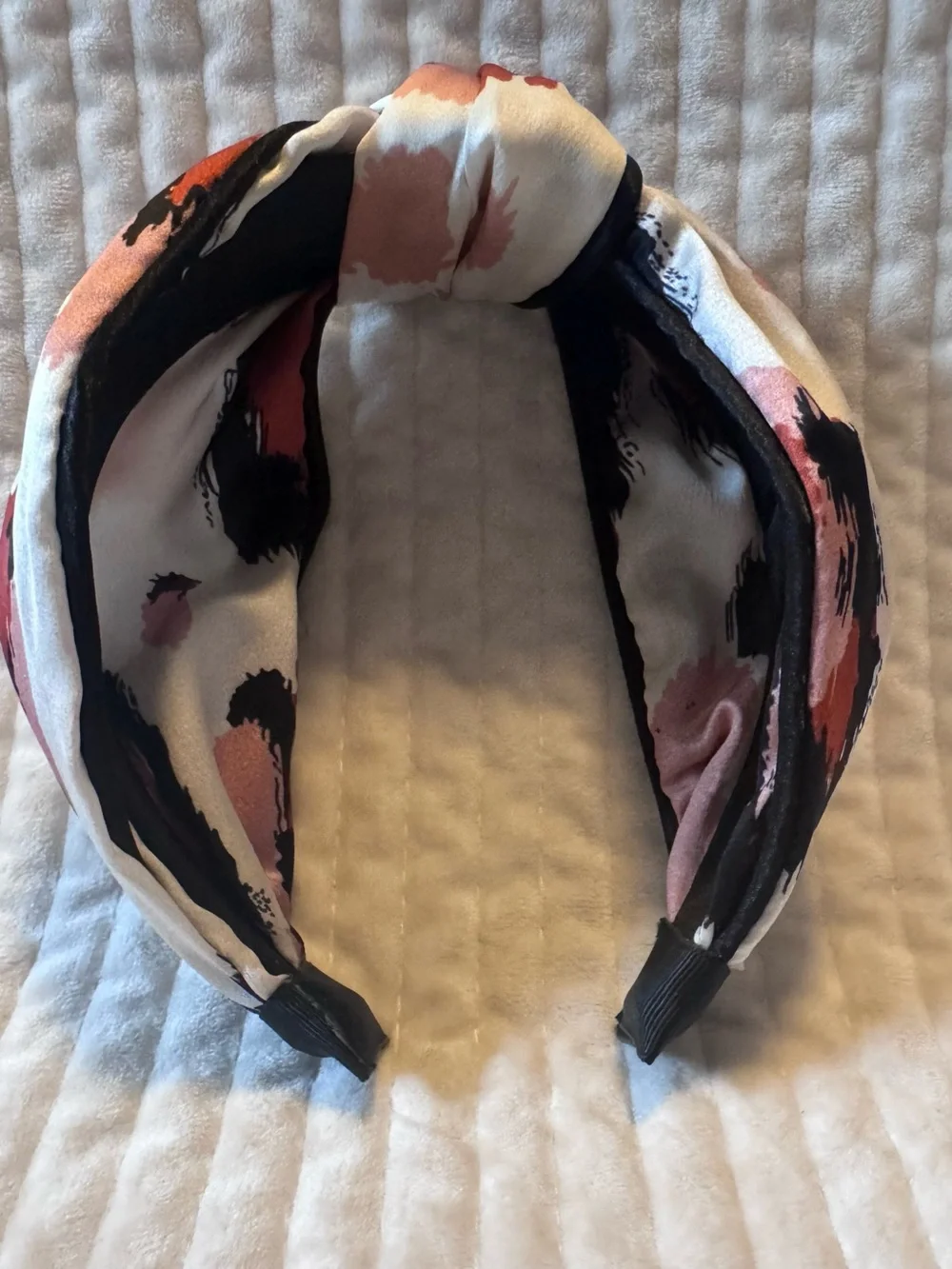 Silky Knot Headband in White with Pink and Rust Spots